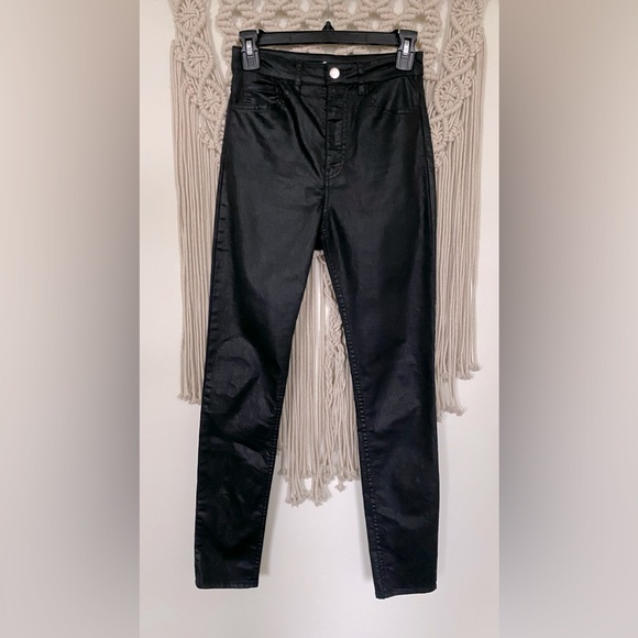 H&M waxed faux leather look black pants jeans S size 4 - Picture 1 of 5